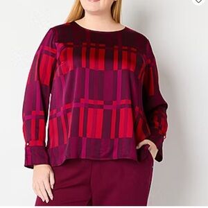 Liz Claiborne Wine and Pink Boxy Long Sleeve Blouse